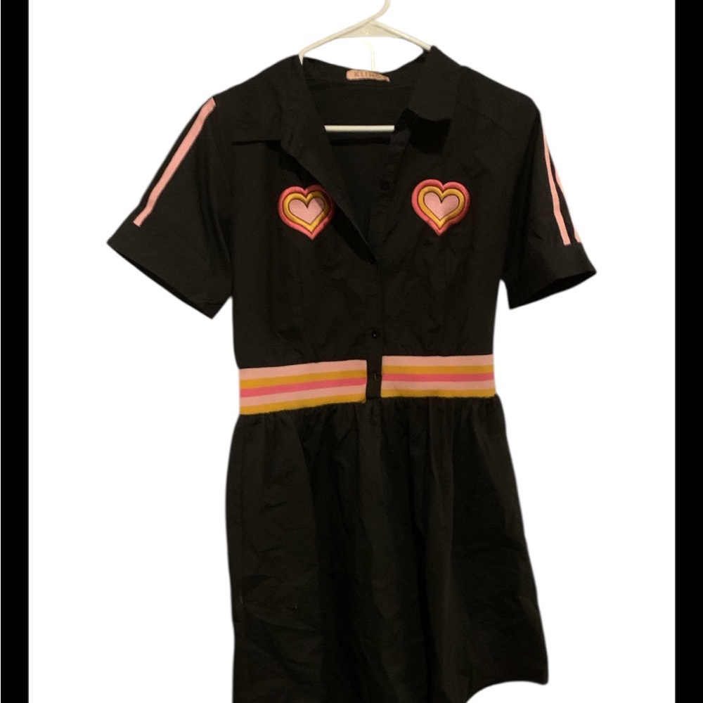 Kling Black and Orange Short Sleeve Dress with Notched Collar